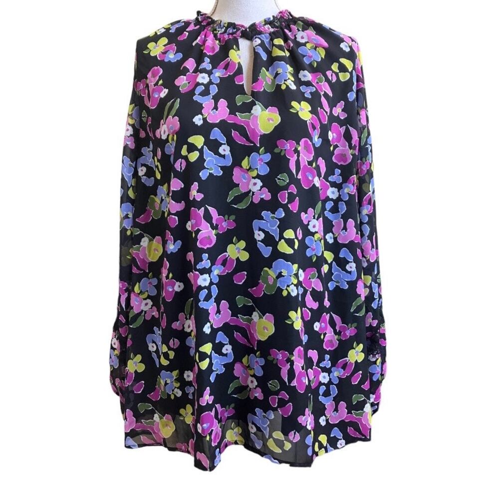 Lane Bryant Cold Shoulder Purple Black Green Spring Blouse Size 24 Plus Size